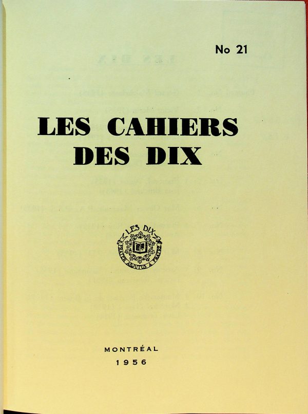 Les cahiers des dix T. 21 - 1956