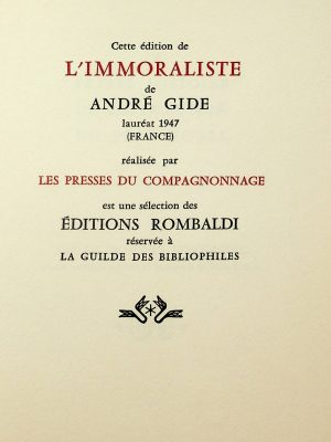 Prix Nobel de Littérature 1947 - L'immoraliste