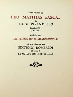 Prix Nobel de Littérature 1934 - Feu Mathias Pascal
