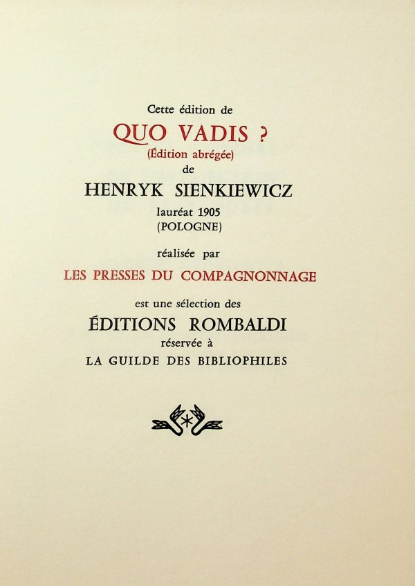 Prix Nobel de Littérature 1905 - Quo vadis?